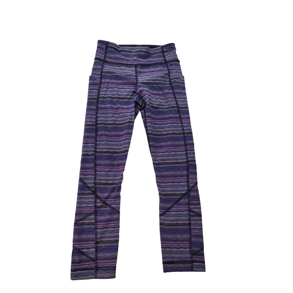 Lululemon Speed Up Crop Leggings Purple Blue Stripe Running Yoga Pants Size 2